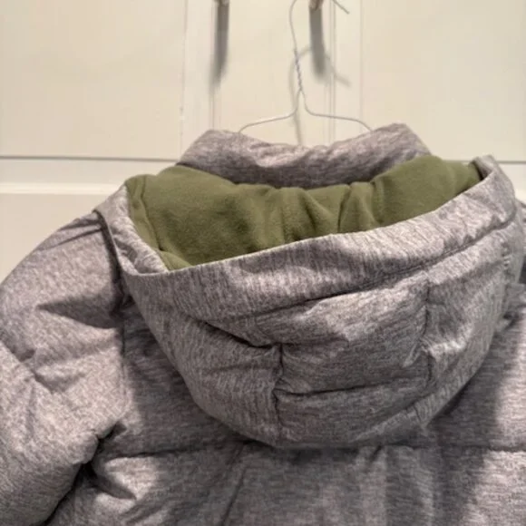 Gap Puffer Kids Warmest Jacket Style Winter Coat Heather Gray & Green Fleece 5y